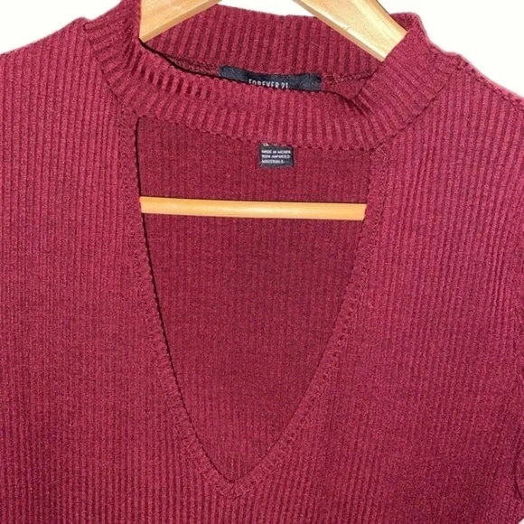 Forever 21 Burgundy Maroon Plunge V-Neck Top L - Picture 4 of 4